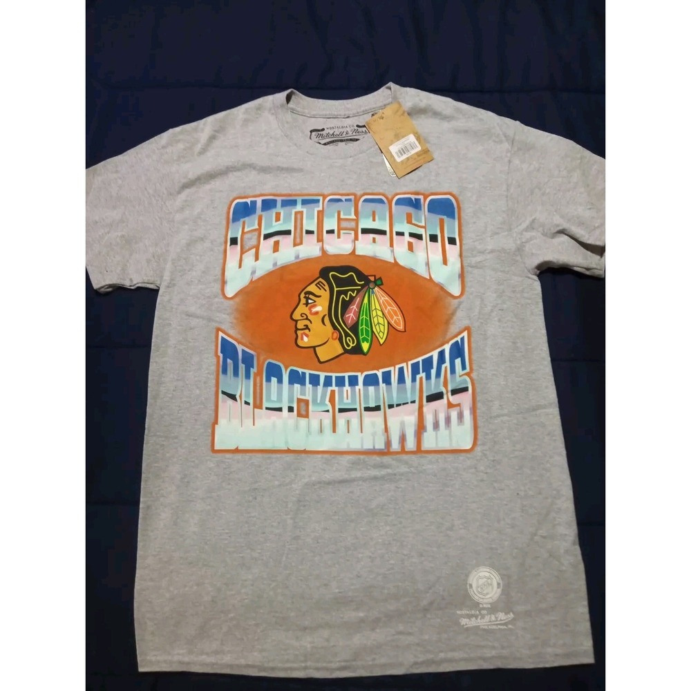 Chicago Blackhawks NHL Mitchell & Ness Shirt Mens Medium Gray Short Sleeve